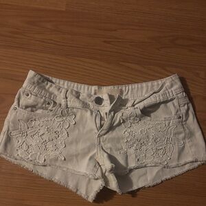 Almost Famous Cream Jean Shorts with Embroidery